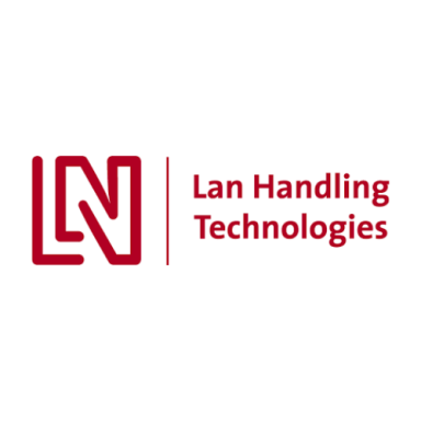 Logo van Lan Handling Technologies in rood en wit.