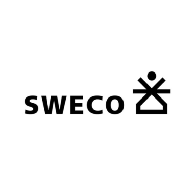 Logo van Sweco, bestaande uit de naam en een stijlvol, abstract symbool.